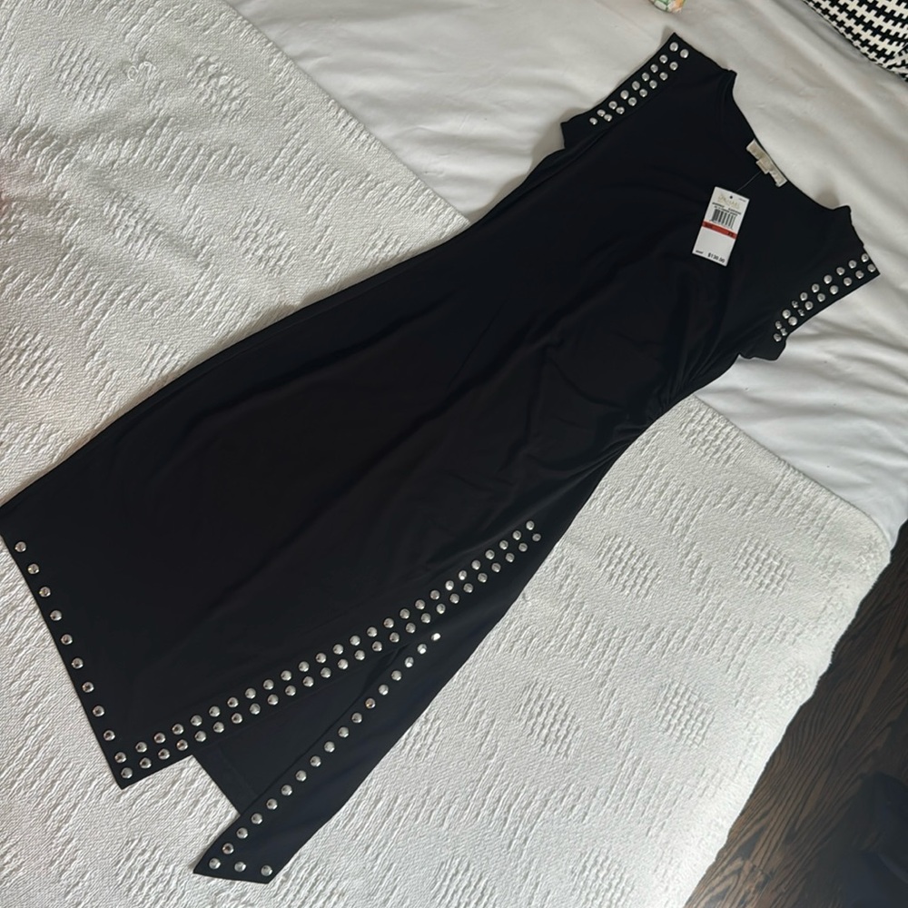 Michael Kors Black Bodycon Midi Dress with Silver Studs
